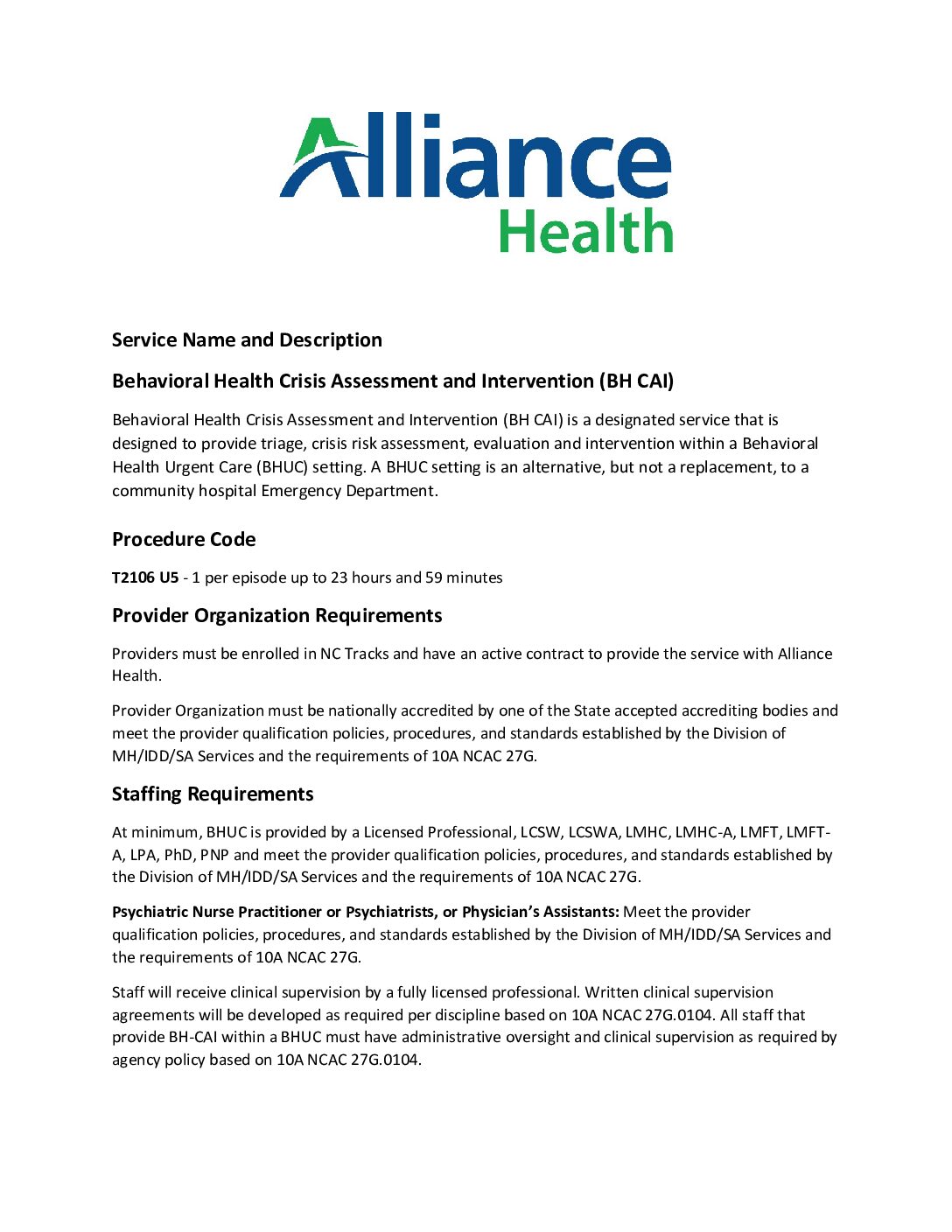 AH ILOS: Behavioral Health Crisis Assessment and Intervention (BHUC)