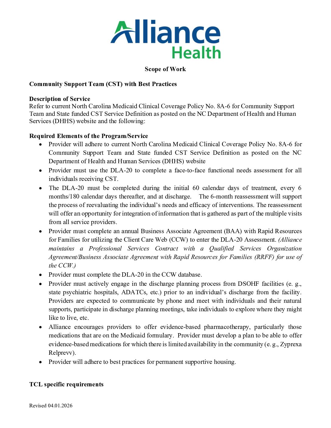 AH SOW: Community Support Team (CST)