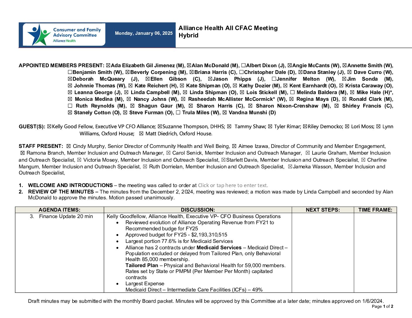 All CFAC Meeting Minutes January 2025