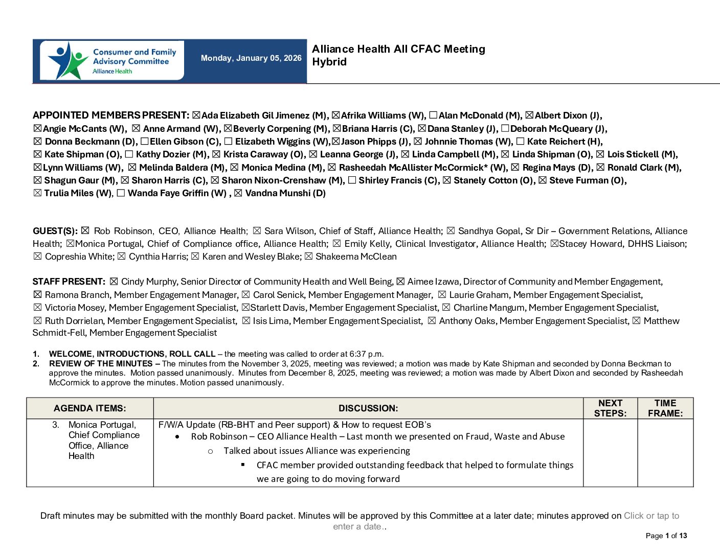 All CFAC Meeting Minutes January 2026