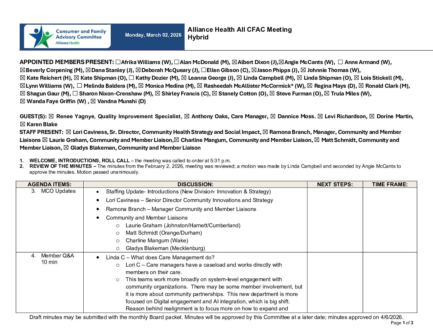 All CFAC Meeting Minutes March 2026