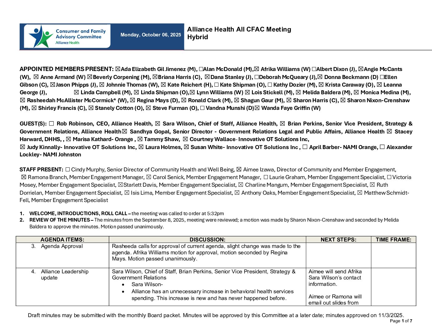 All CFAC Meeting Minutes October 2025