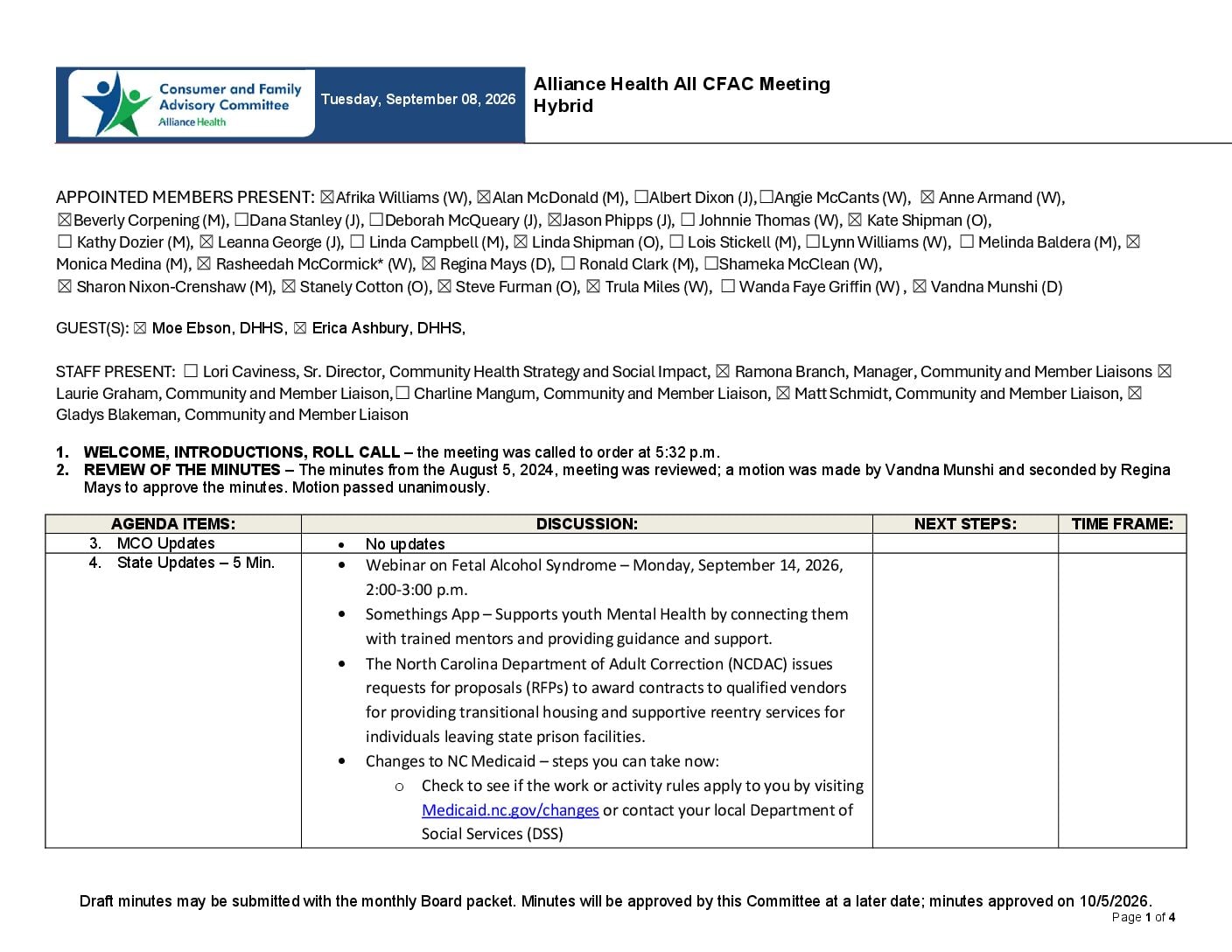 All CFAC Meeting Minutes September 2026