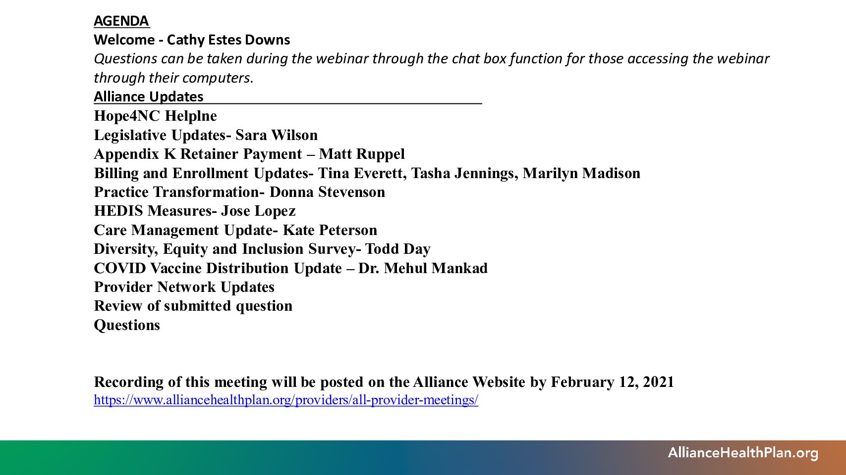 All Provider Meeting Presentation - February 2021