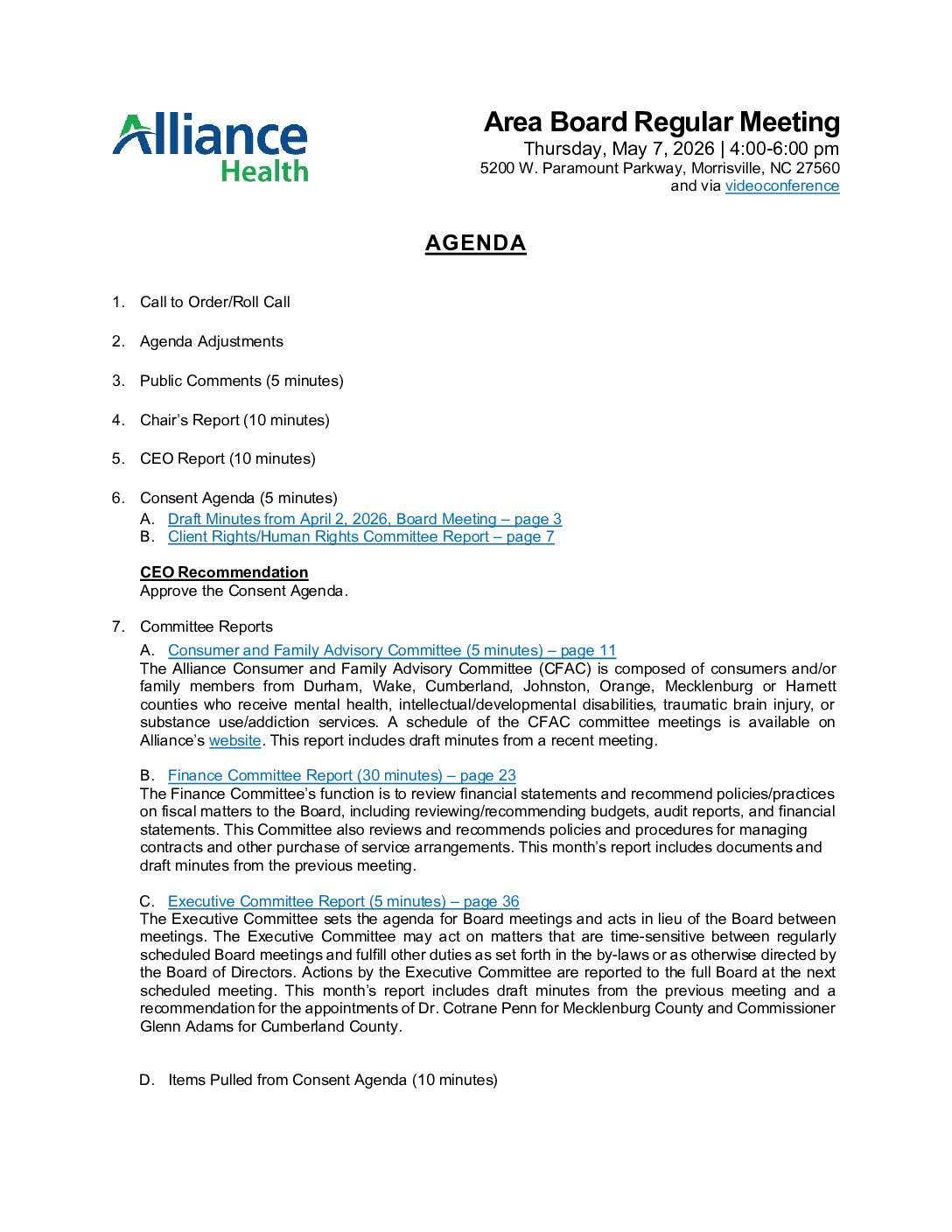 May 2026 Agenda