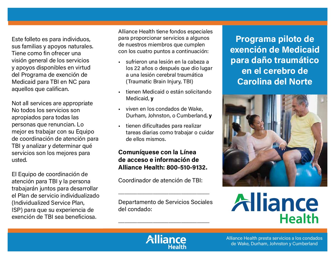 Alliance Health TBI services Brochure SPANISH