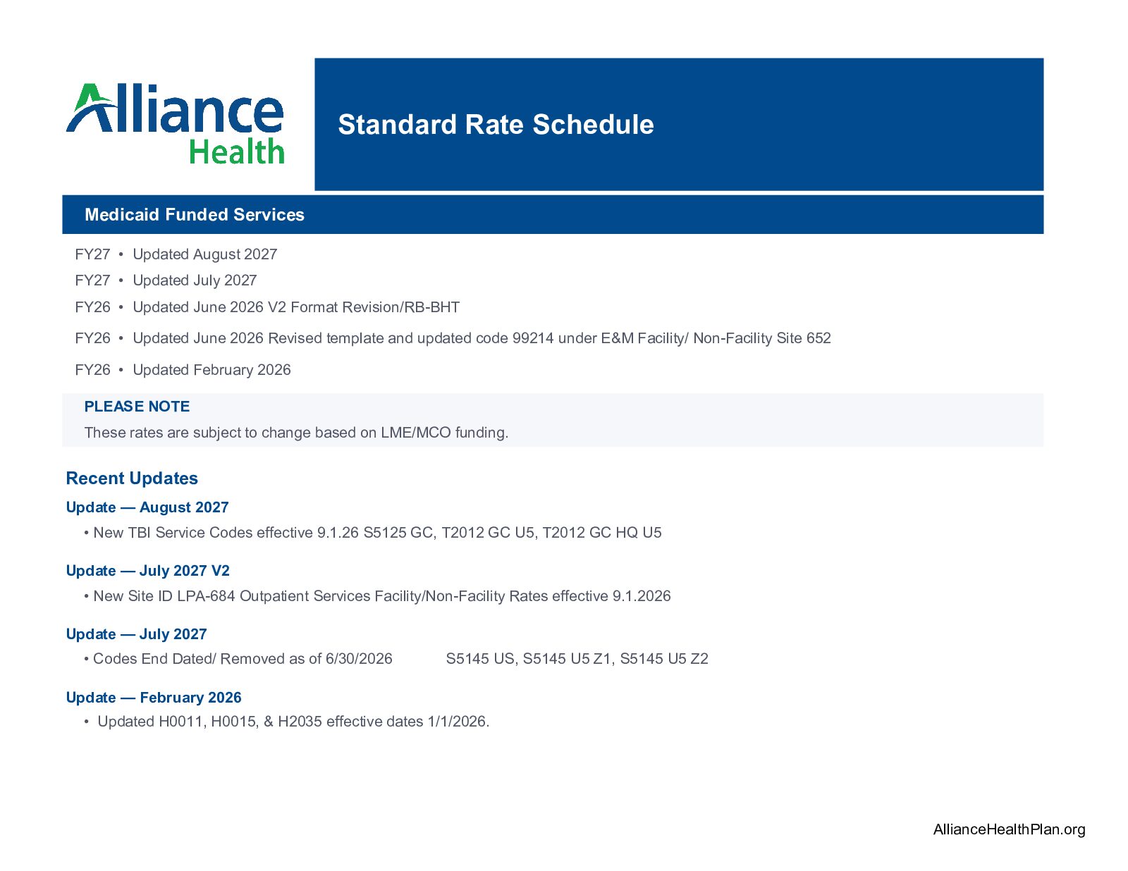 Medicaid Rates Revised FY27 - August 2026