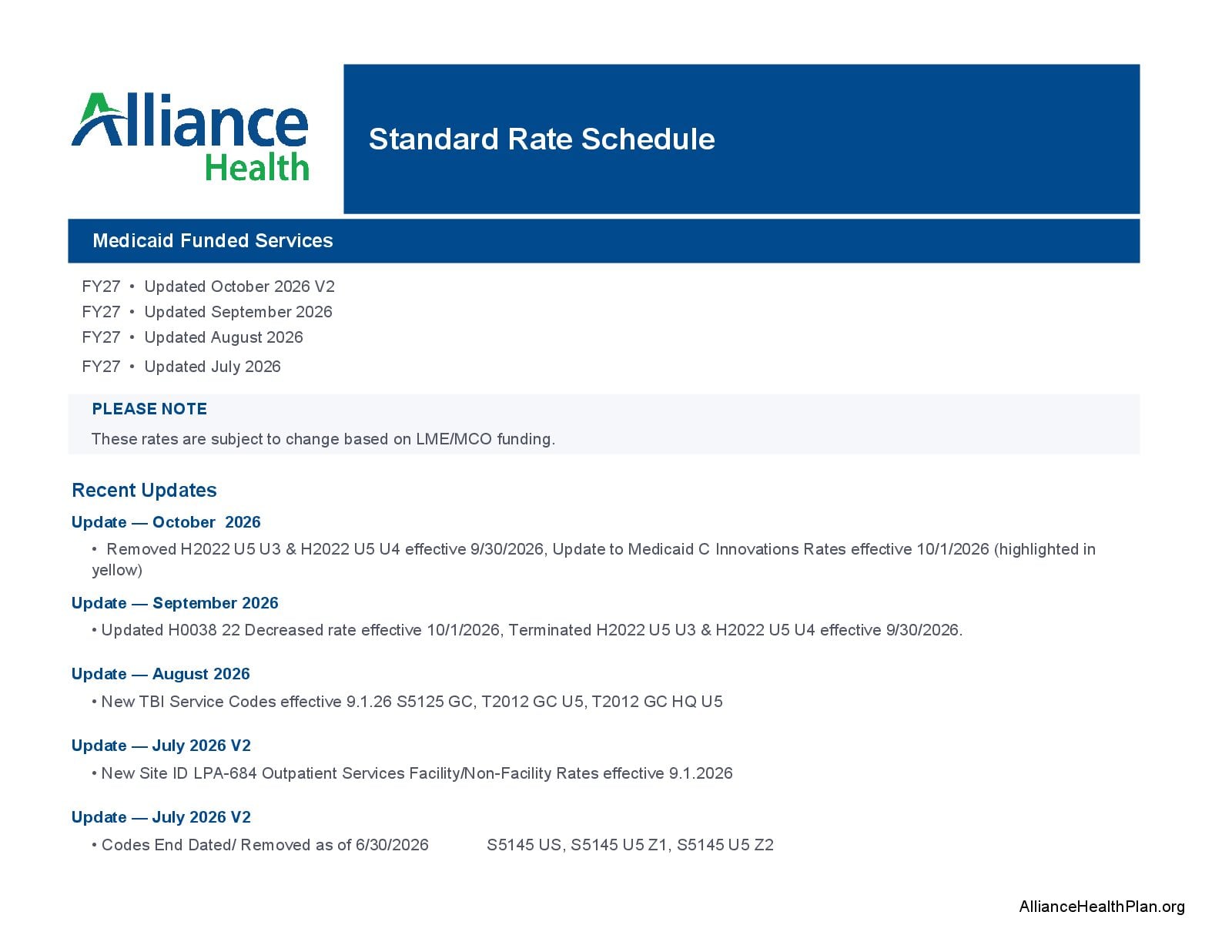 Medicaid Rates Revised FY27 - October 2026