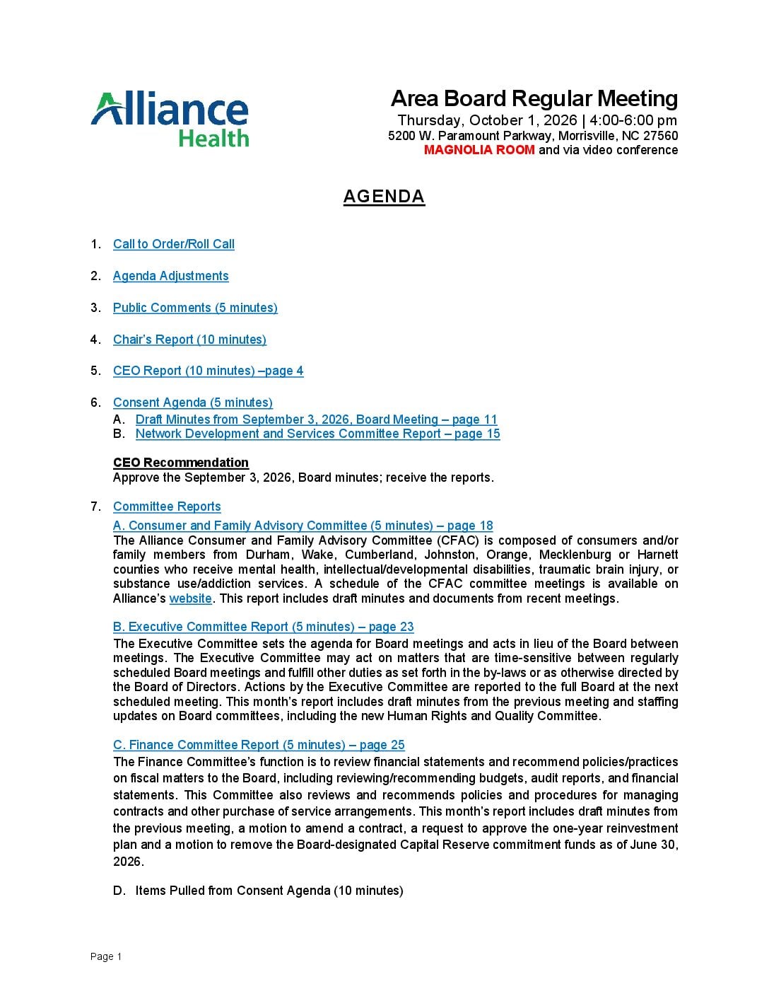 October 2026 Agenda