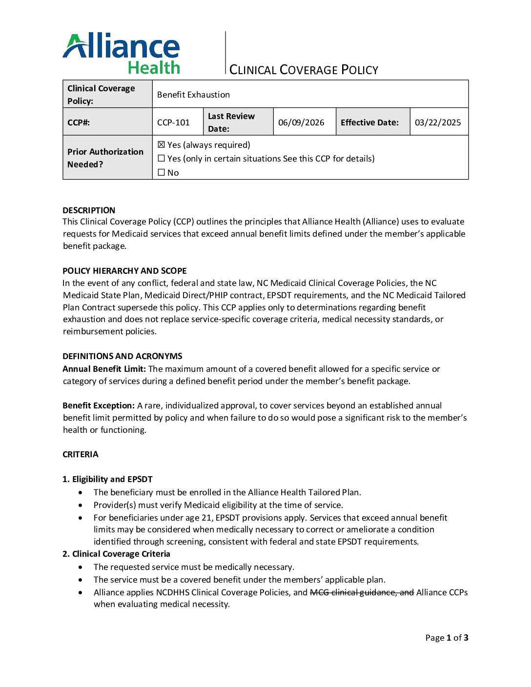 CCP-101, Benefit Exhaustion