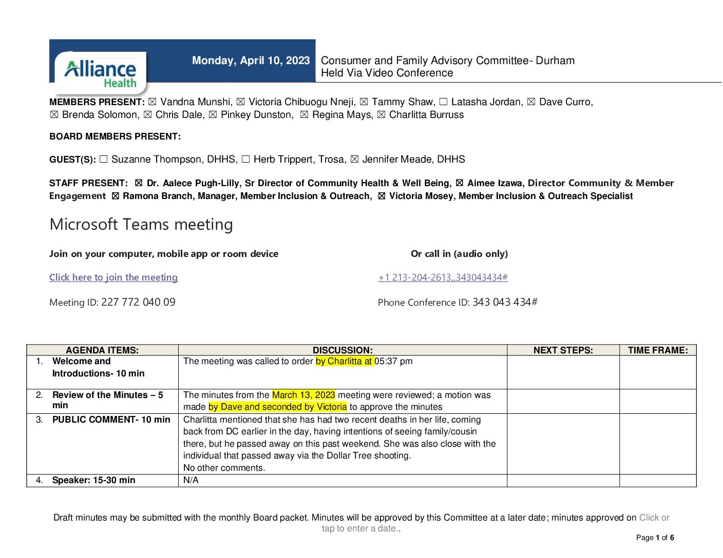Durham County CFAC Meeting Minutes April 2023