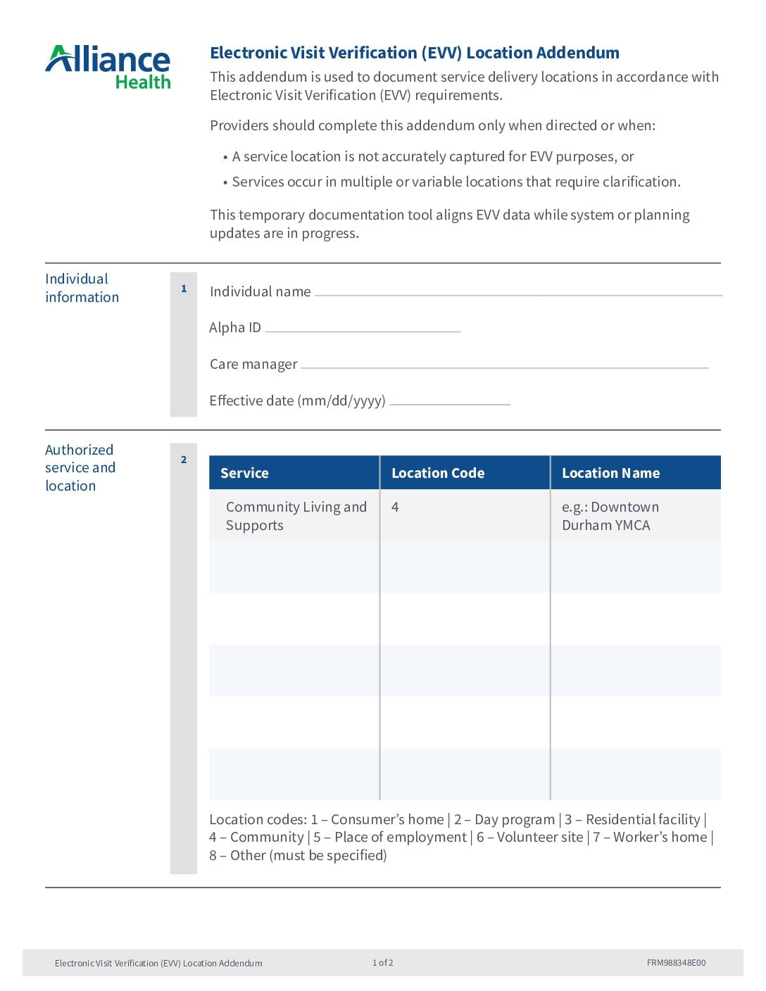 Electronic Visit Verification (EVV) Location Addendum