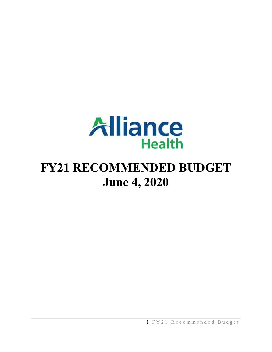 FY21 Recommended for Approval Budget
