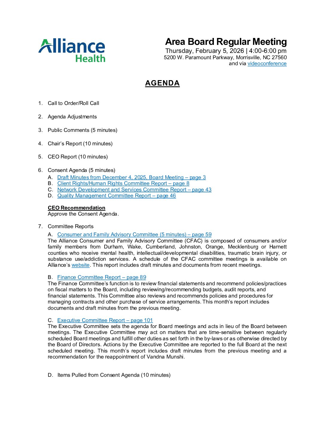 February 2026 Agenda