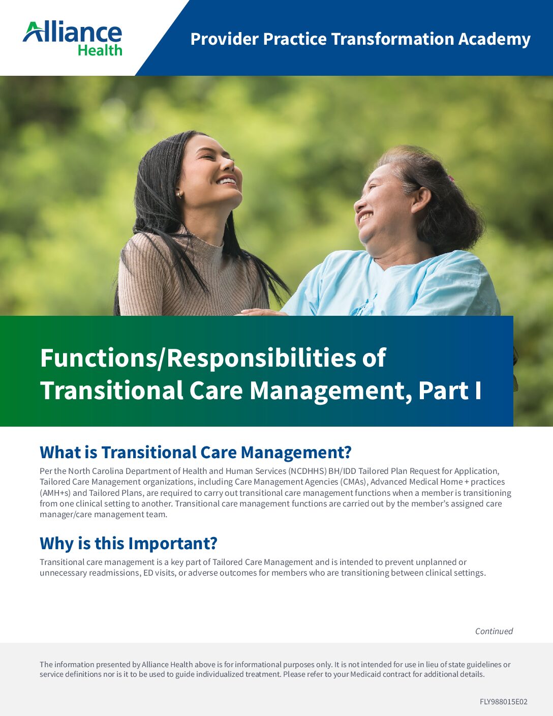 Functions/Responsibilities of Transitional Care Management, Part I