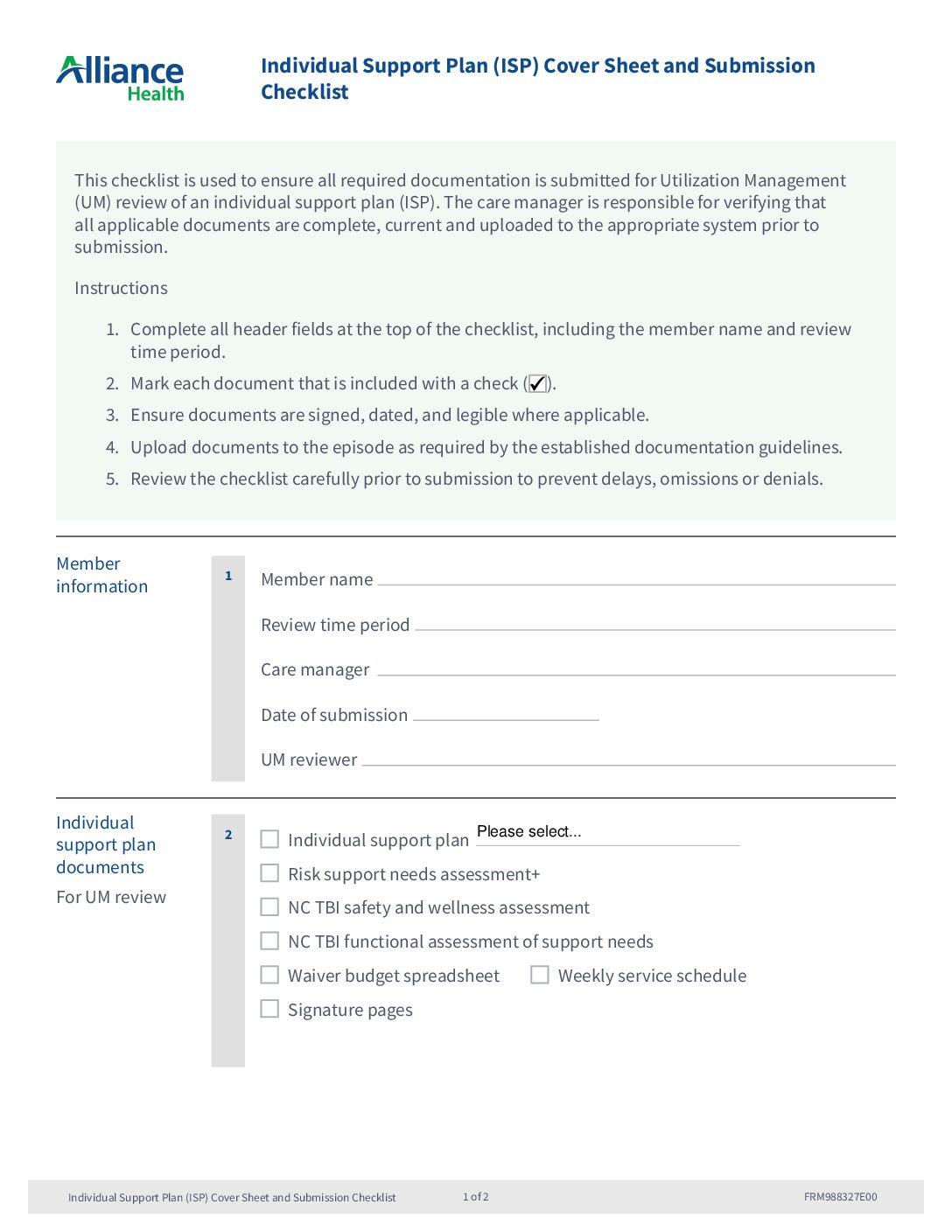 Individual Support Plan (ISP) Cover Sheet and Submission