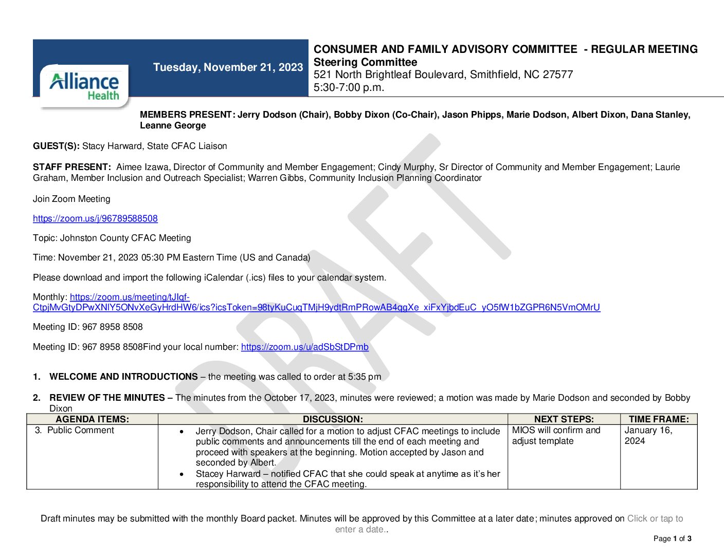 Johnston County CFAC Minutes November 2023