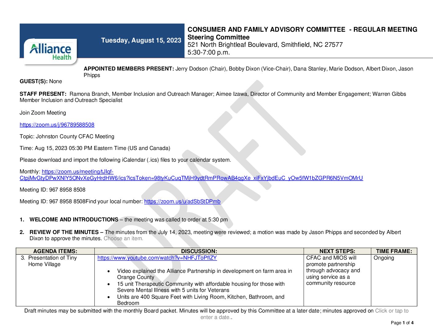 Johnston County CFAC Meeting Minutes August 2023