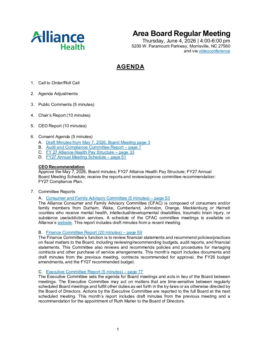 June 2026 Agenda
