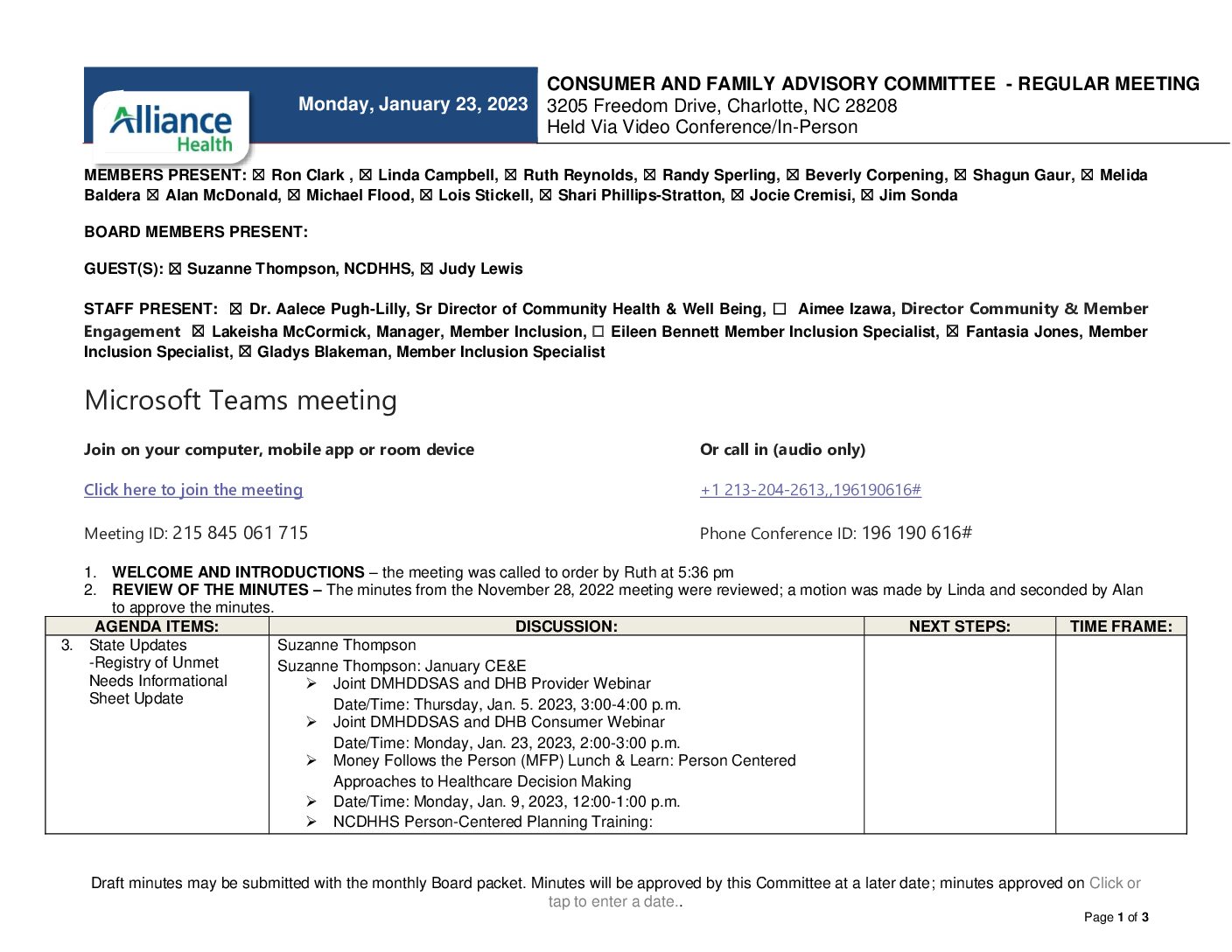Mecklenburg County CFAC Meeting Minutes January 2023