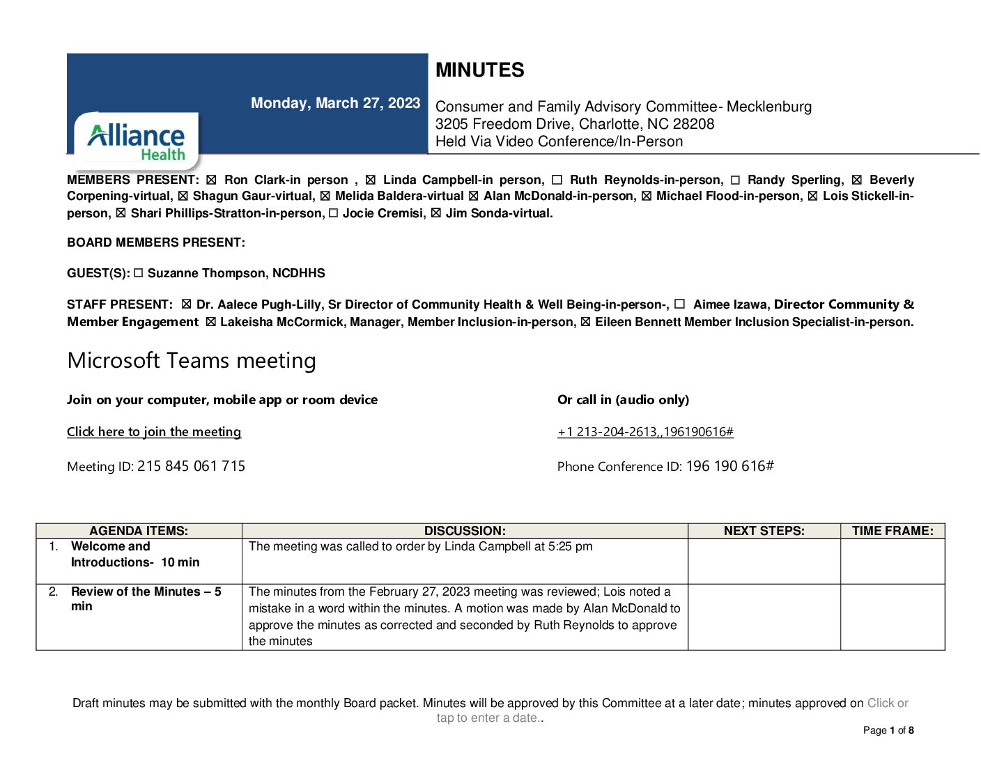 Mecklenburg County CFAC Meeting Minutes March 2023