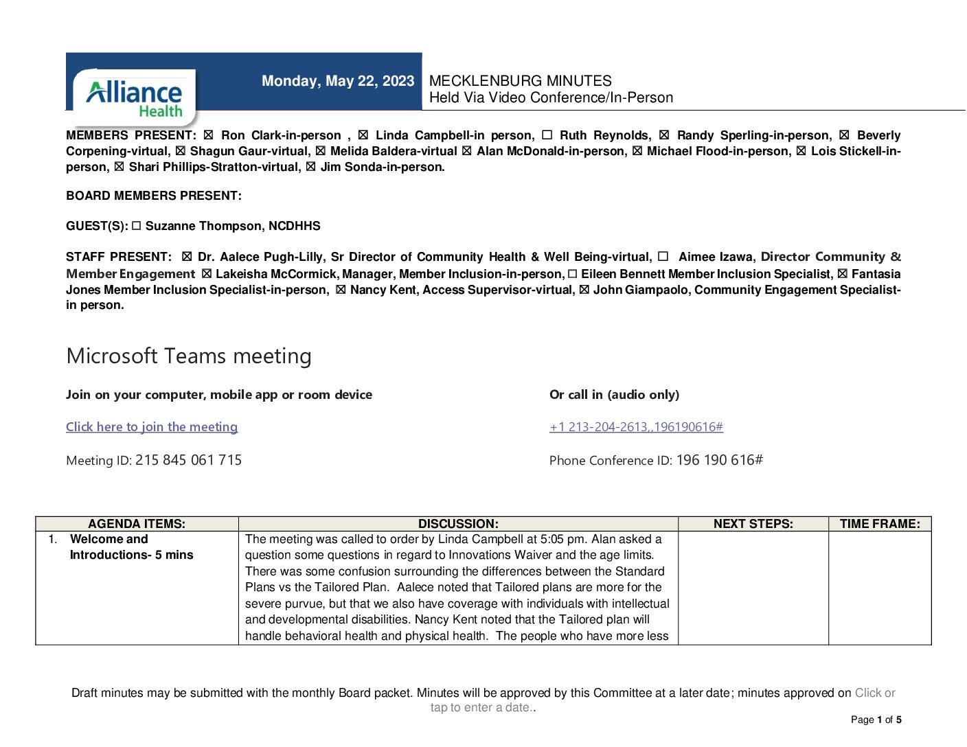 Mecklenburg County CFAC Meeting Minutes May 2023