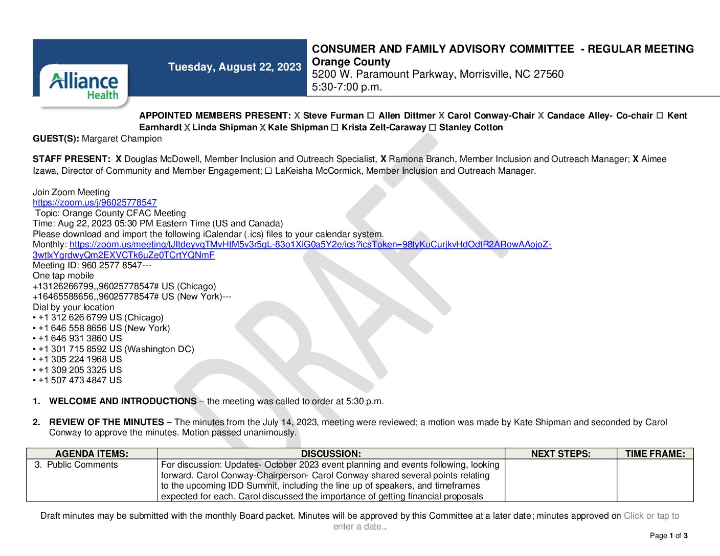 Orange County CFAC Meeting Minutes August 2023