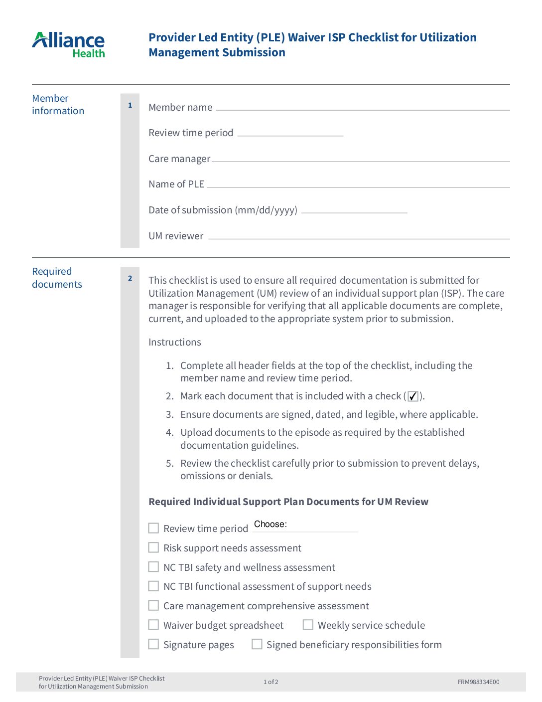 Innovations Submission Document Checklist