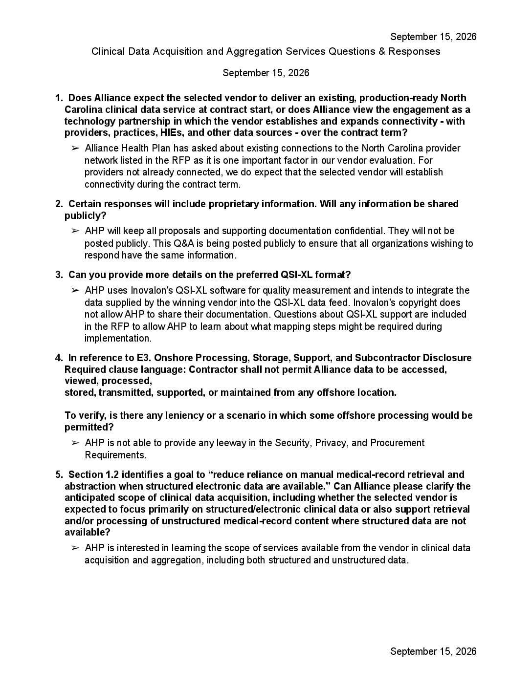 RFP 27-001: Question and Answers #2