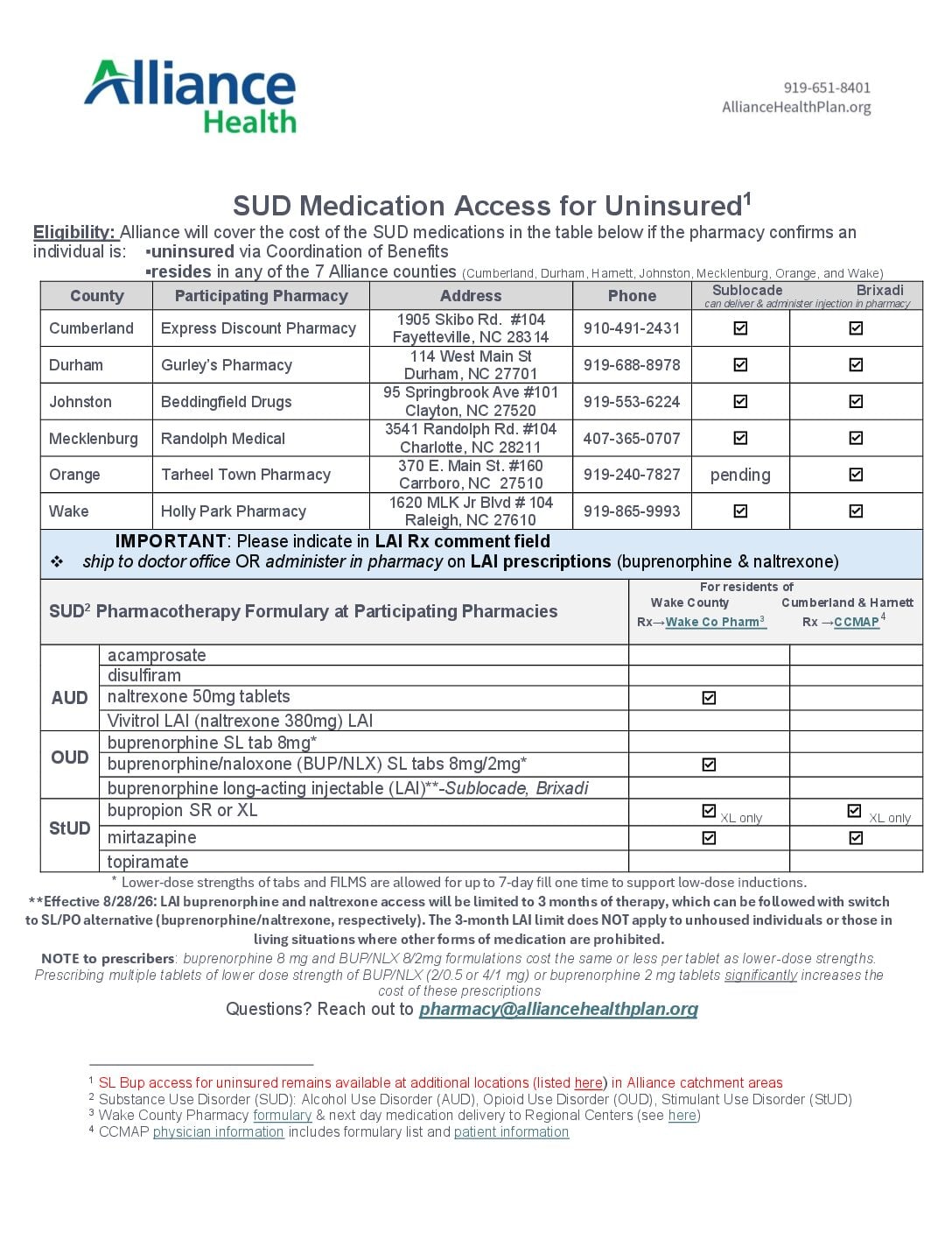 SUD Pharmacotherapy Access for Uninsured