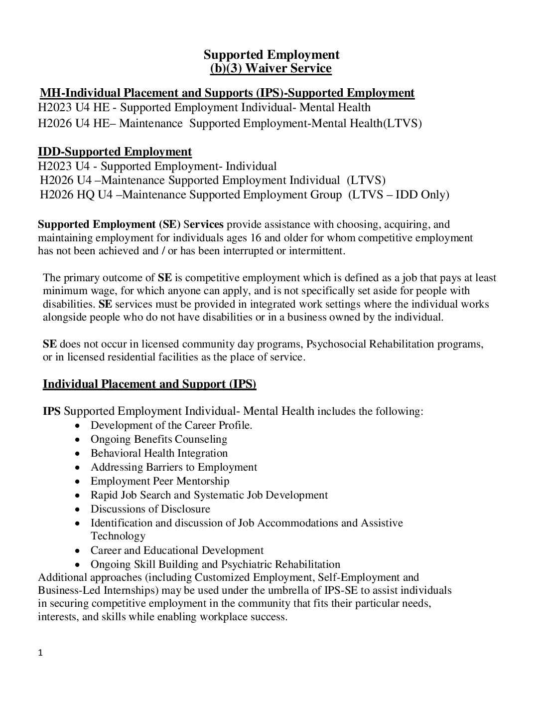 Supported Employment (b)(3) Waiver Service