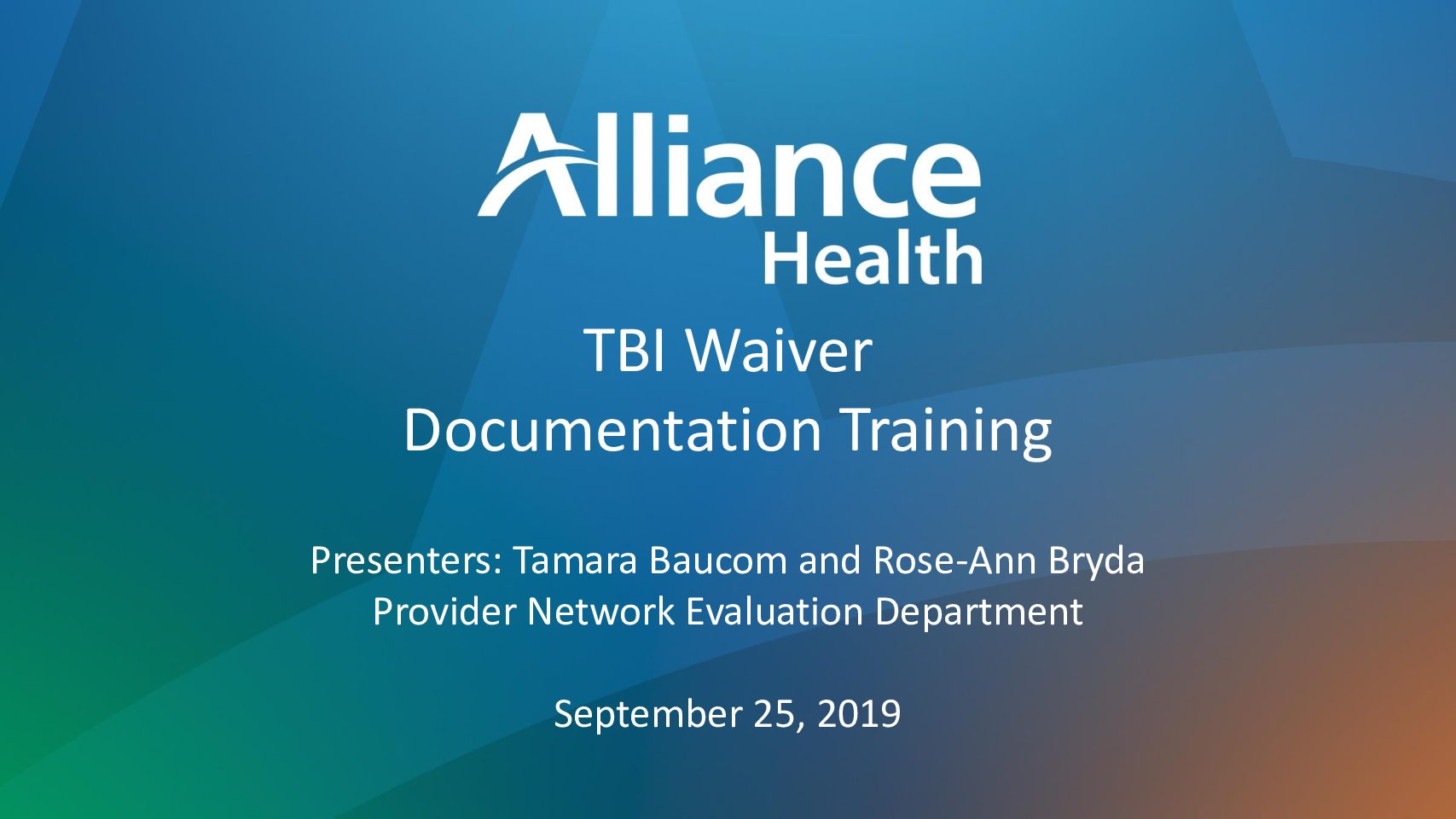 TBI waiver Provider Documentation Training