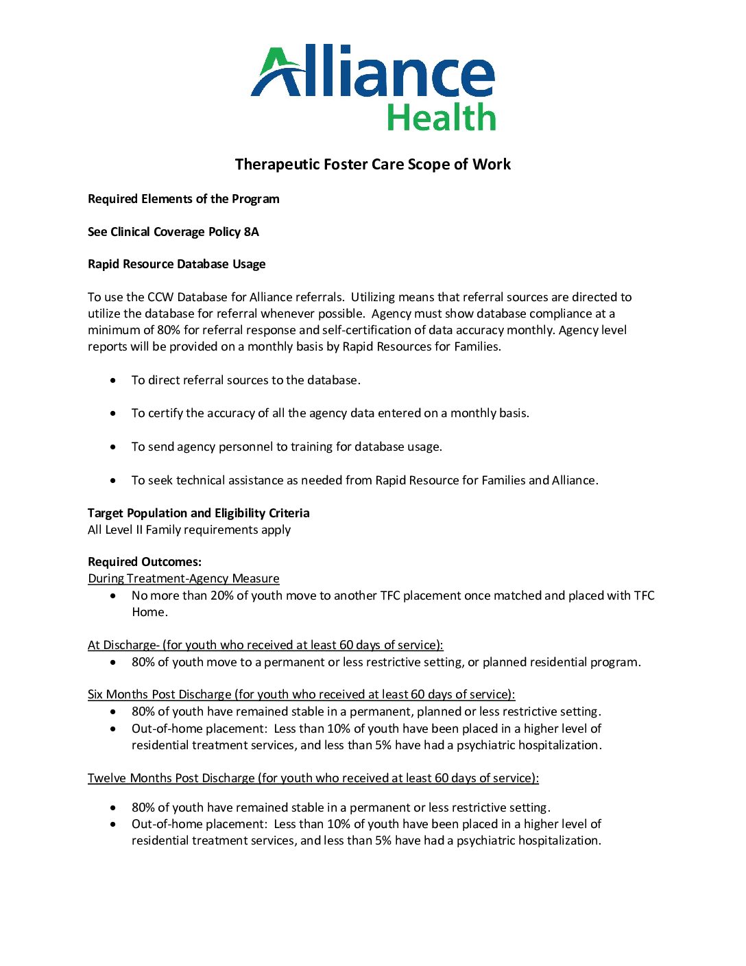 AH SOW: Therapeutic Foster Care