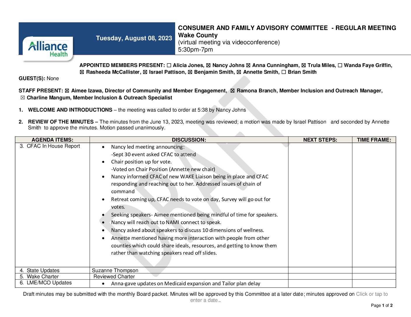 Orange County CFAC Meeting Minutes August 2023
