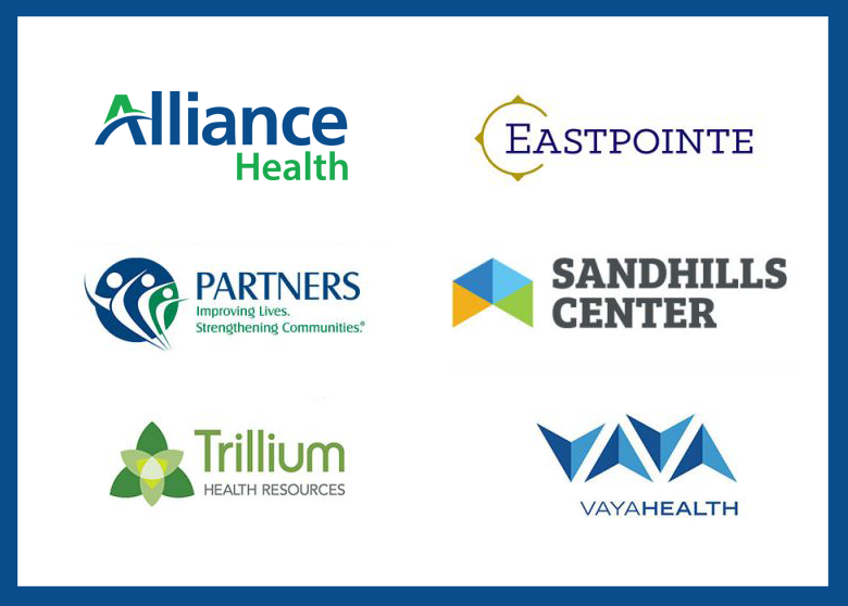 Logos for Alliance, Eastpointe, Partners, Sandhills Center, Trillium and Vaya